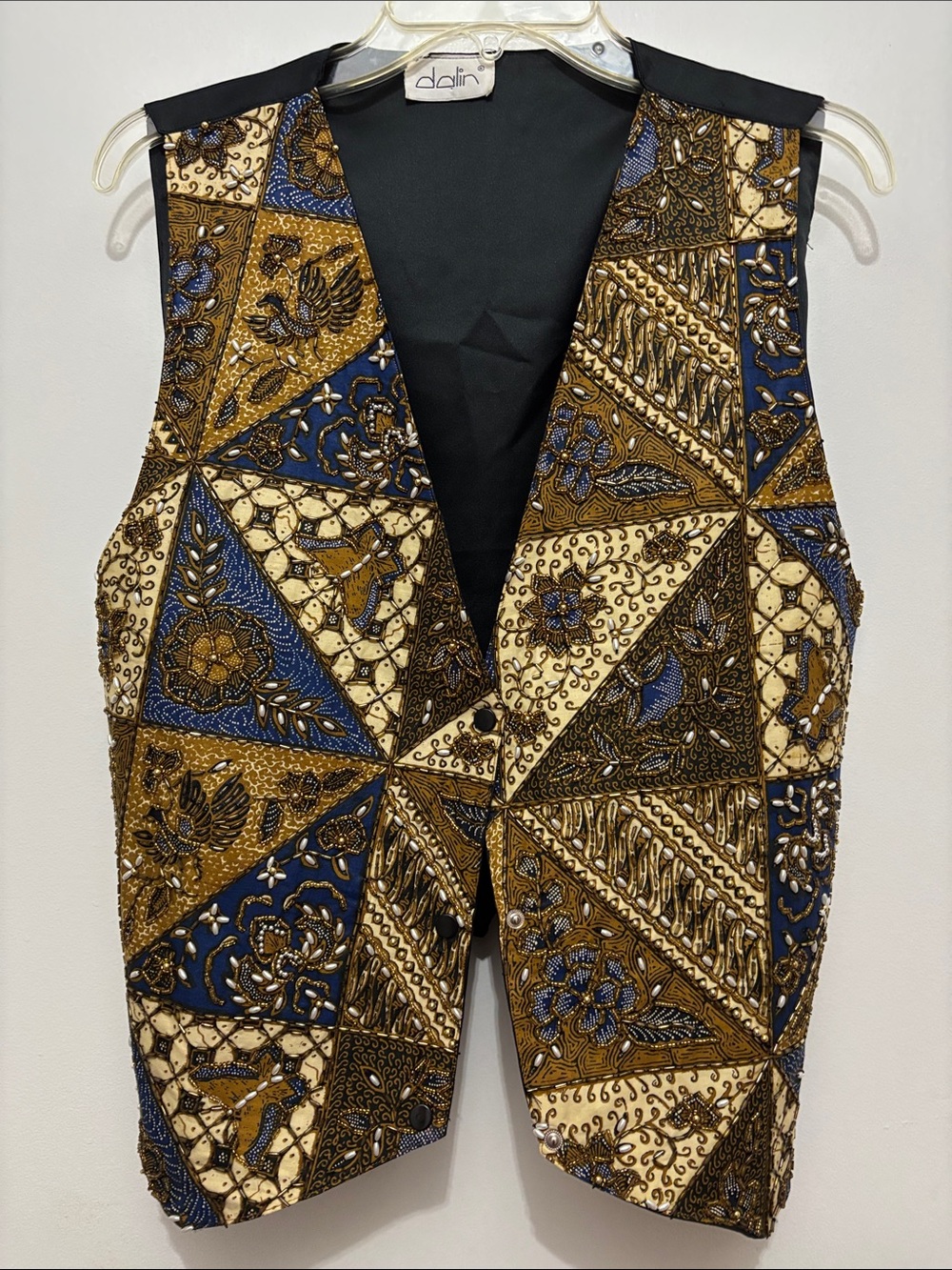 Dalin Vintage 80’s “NWT”Women's Patchwork Button-Front Vest - Blue & Gold